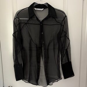 Zara Black Sheer Long Sleeve Shirt